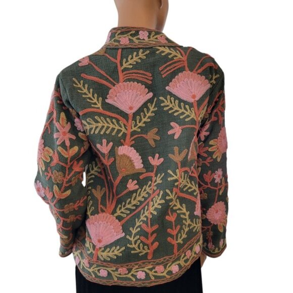Suzani Hand Embroidered Short Jacket Womens Small Winter Wear Coat BOHO Floral - Picture 14 of 16